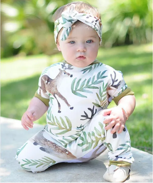 

2019Summer New style baby girl romper short sleeve Cartoon animal Deer Newborn clothes baby boy clothing jumpsuit Infant outfits