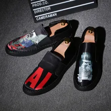 

Hot Sale Graffiti Handmade Genuine Leather Men Flats Breathable Causal Shoes Slip-on Business Lazy Driving Loafers Shoes Tide