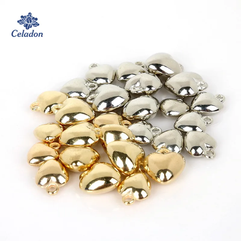 30-50pcs/lot Rhodium/Gold Color Heart CCB Plastic Beads DIY Charms Pendants for Bracelet Necklace DIY Jewelry Findings