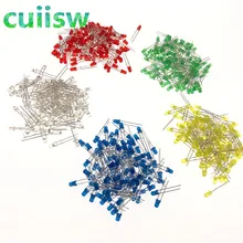 500 шт./лот 3 мм светодиодный набор диодов разных цветов красный зеленый желтый синий белый