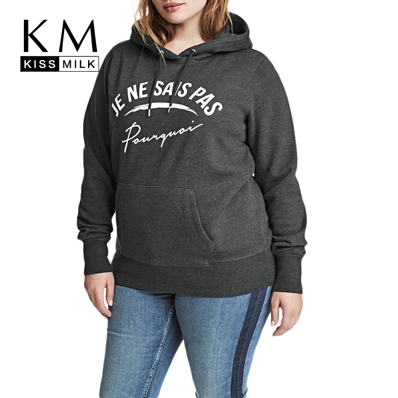 Kissmilk Plus Size Women Sweatshirts Letter Printed Large Size Hooded
