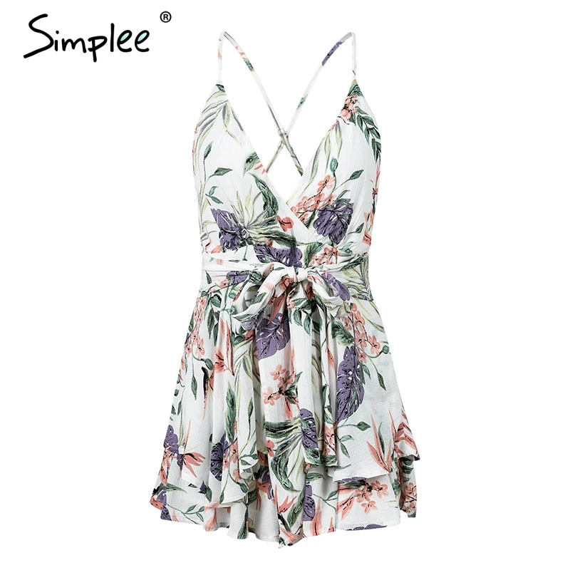 Simplee сексуальный комбинезон с v образным вырезом и принтом boho короткий открытой