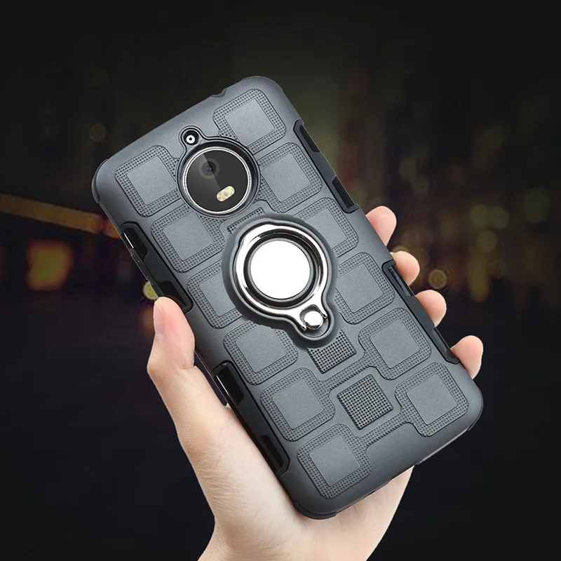

Luxury Shockproof Metal Bracket Ring mobile Case Coque For Motorola E4 Plus 5.5" Car Magnet Cover For Moto E4 Soft Etui Fundas