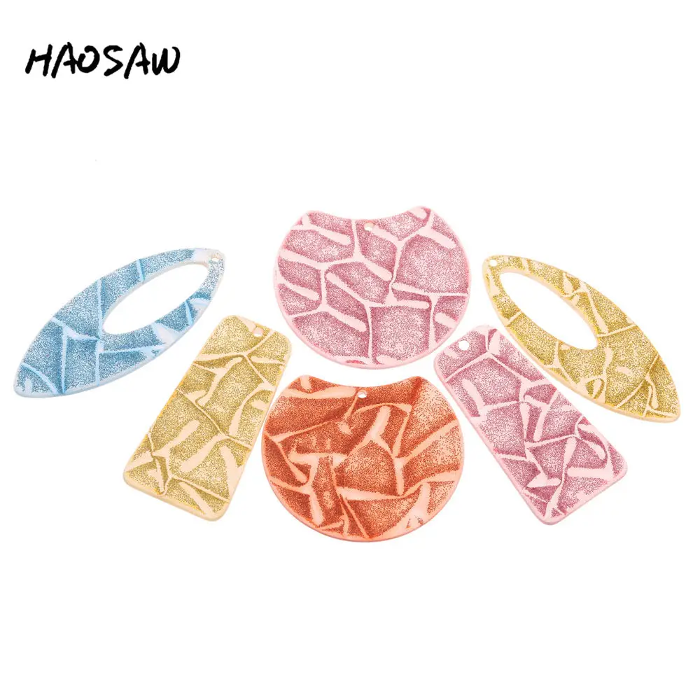 

HAOSAW Choose 6Pcs/Lot Acetic Acid Charm/Shinny Crack/Multi Shape/DIY Jewelry Making/Jewelry Accessory/HandMade/Earring Findings