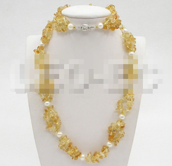 

07661 2row citrine white pearl necklace Bracelet set