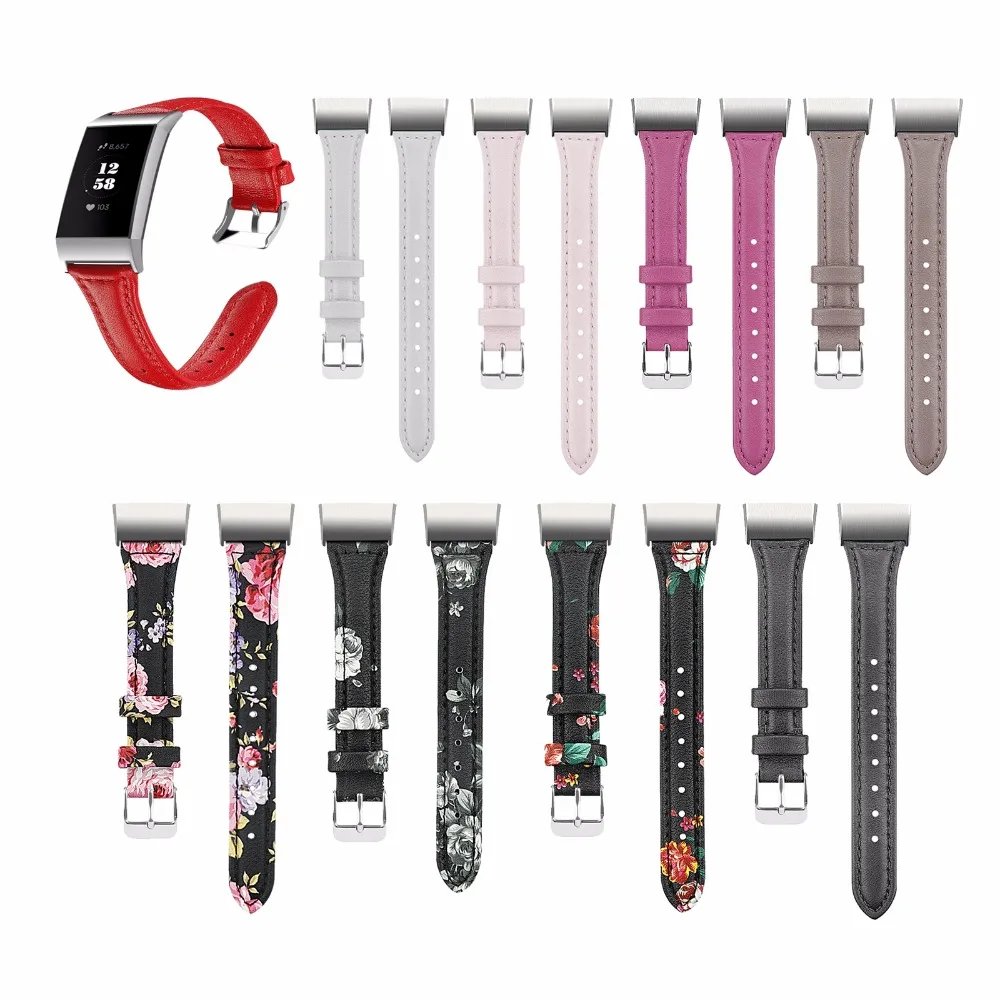 

XBERSTAR Genuine Leather Wrist Band for Fitbit Charge 3 Fitness Activity Tracker Ultra Slim Quick-Release Watchbands Strap