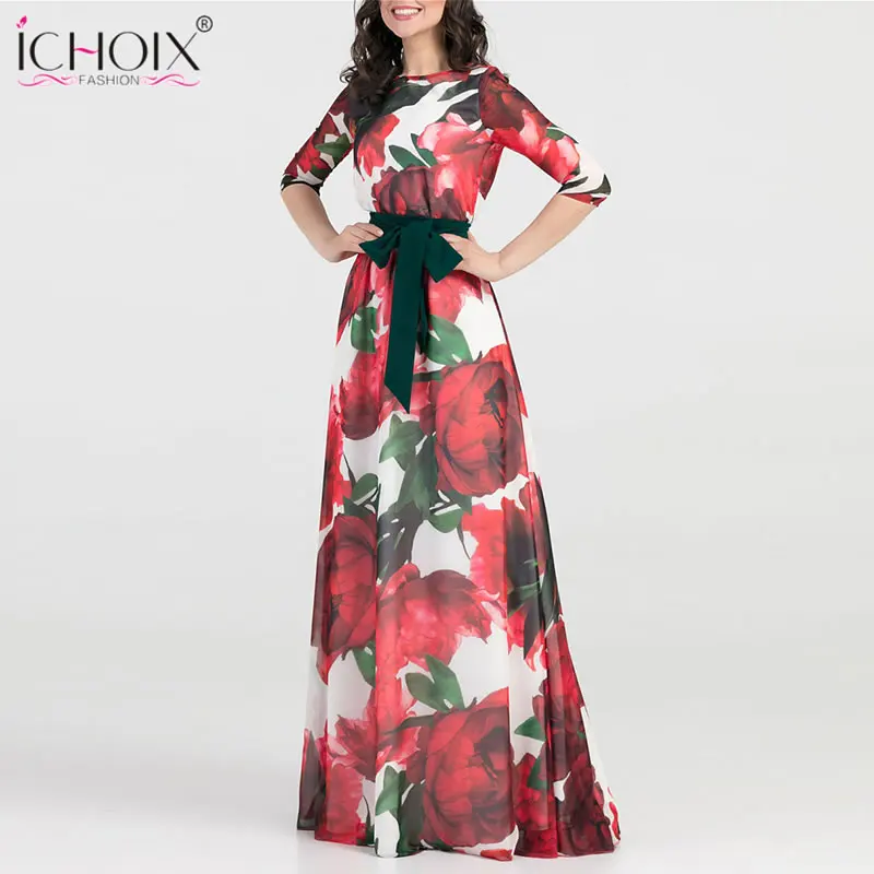 2018 Autumn Long Dress Female Winter Boho Print Floor Length Dress Style Elegant Evening Party Maxi Women Dresses Vestidos Robe