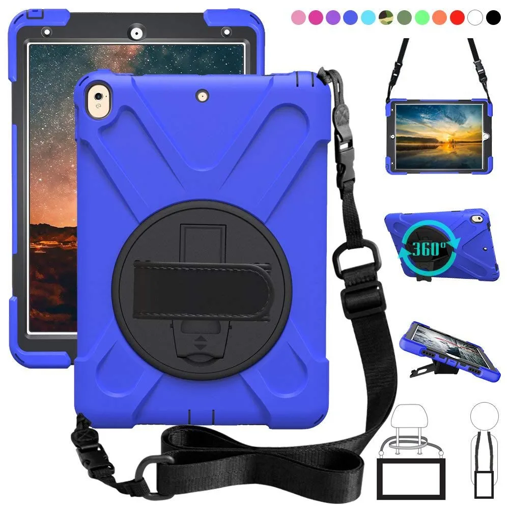 Kids Shockproof Case for iPad Air 3 Pro 10.5 Coque Three Layer Shockproof Rugged Case 360 Degree Hand Shoulder Strap Cover - Цвет: dark blue