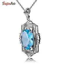 Szjinao опт розница викторианские разрезы древние серебряные аквамариновые ожерелья для лучших друзей винтажный кулон