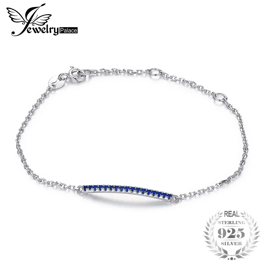 

JewelryPalace Band 0.16 Created Blue Spinel Anklets Bracelet Genuine 925 Sterling Silver Bracelets For Women Party Fine Jewelry
