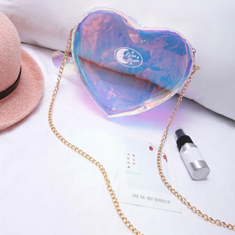 

Fashion Laser Messenger Bag Women Pink Blue Candy Color Handbags Love Heart Shape Bags For Teenage Girls