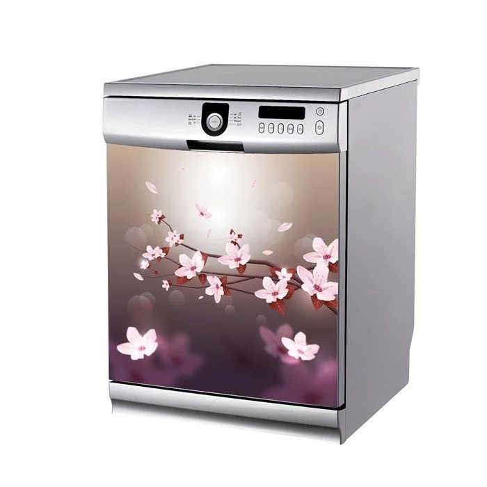 

Wholesale 3D Plum Blossom Dishwasher Refrigerator Freeze Sticker Art Fridge Door Cover Wallpaper Kitchen Wall Stickers