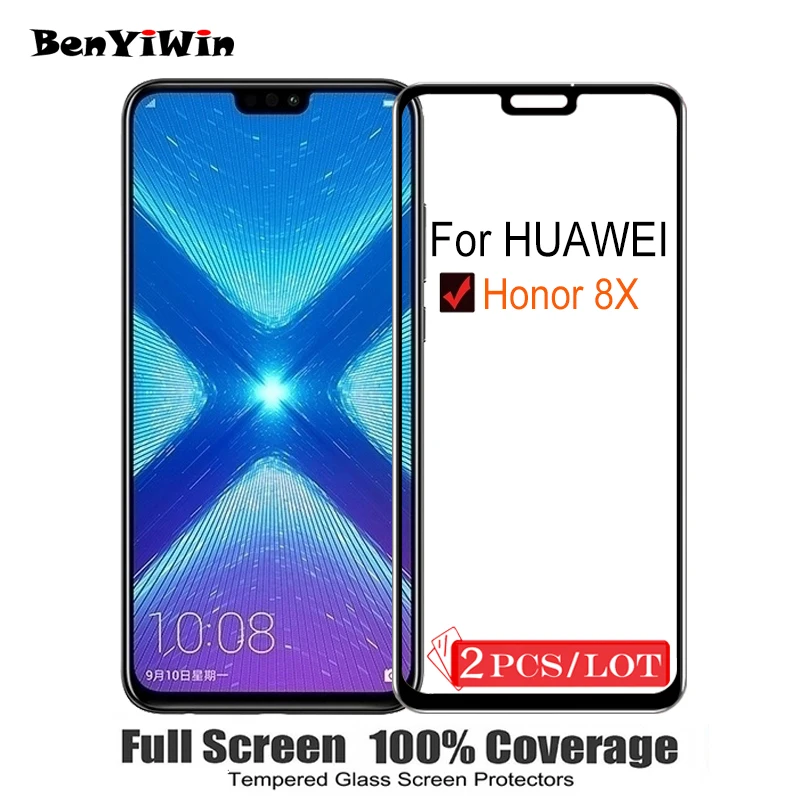 

2PCS 100% Original Full Cover 9H Screen Protector Glass For Huawei Honor 8X Tempered Glass For JSN AL00 L21 L22 L23 L42 LX1 Film