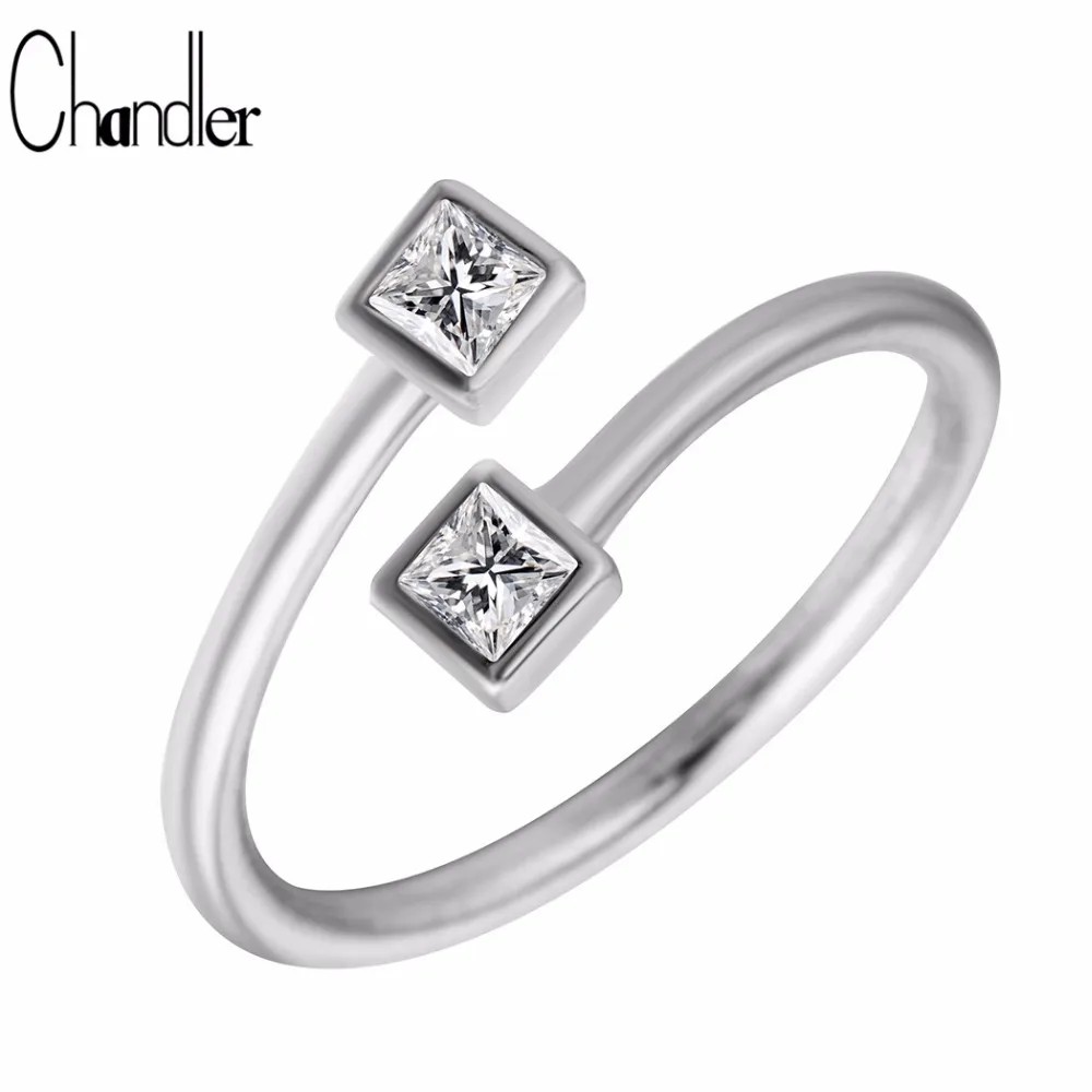 Chandler 925 Sterling Silver Double Square CZ Charm Ring For Women Geometrical Wrap Aneis Feminino Infinity Femme Homme Bijoux