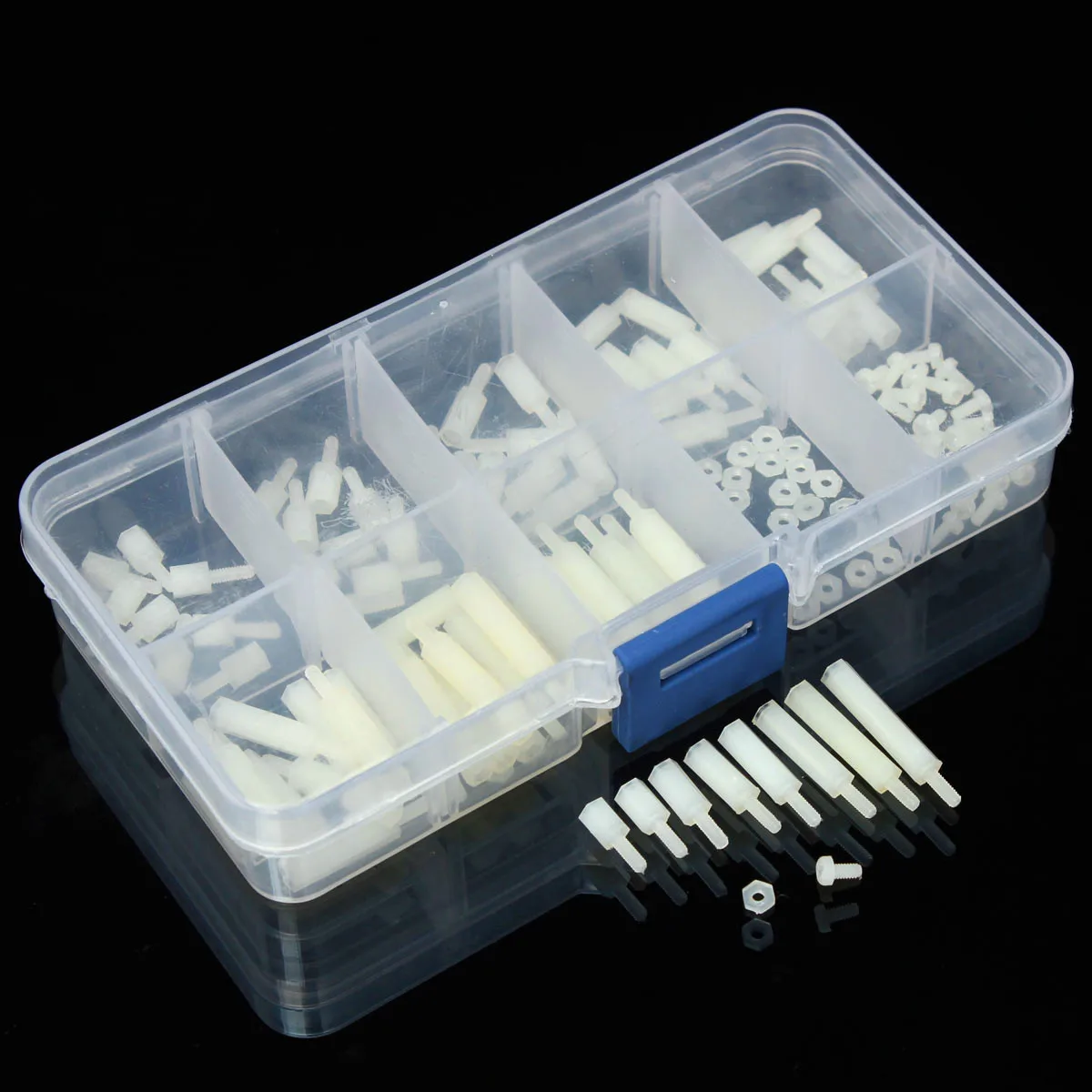 

SULEVE New 140Pcs/Set M2NH2 M2 White Nylon Hex Spacers Screws Nuts Nylon PCB Standoff Assortment Kit Plastic Box Fastener