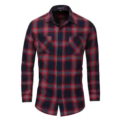 Бренд Демисезонный Для мужчин; рубашка в клетку с длинным рукавом в стиле ретро мужской 100% хлопок Повседневные платья рубашки работы Топы
