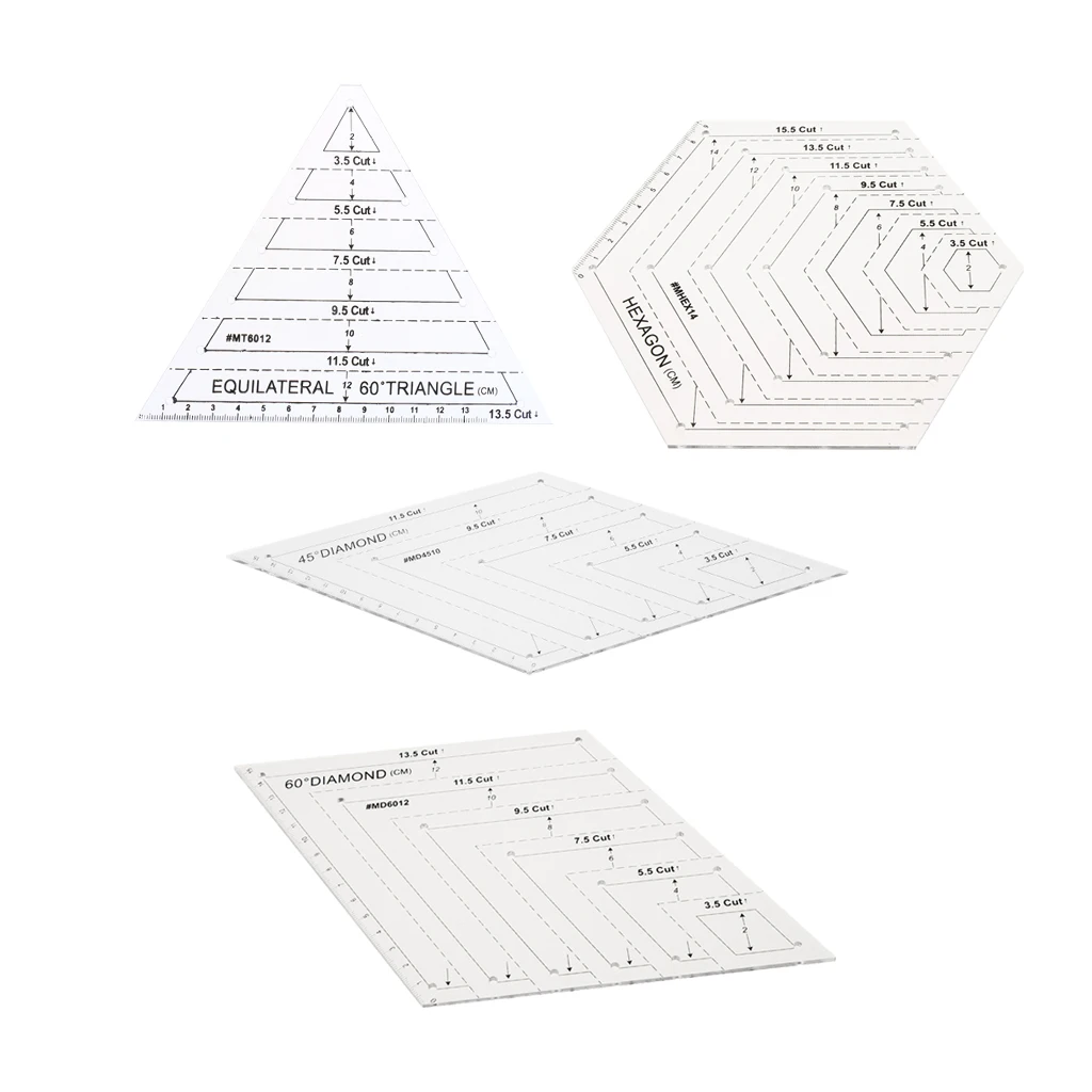 4Pcs Hard Plastic Rhombus/Hexagon/Triangle Quilting Rulers Sewing Tape Measures & Rulers Crafting Tools