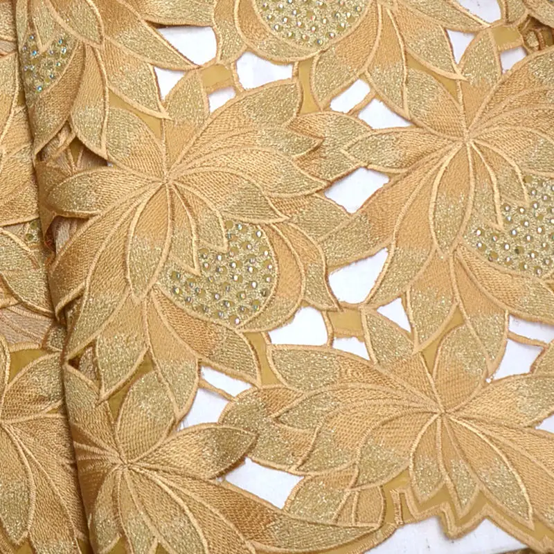 US $78.00 Gold High Quality Swiss Voile Laces In Switzerland 100Cotton HandCut African Lace Fabric Nigerian Man Voile Lace 5yards Qg867