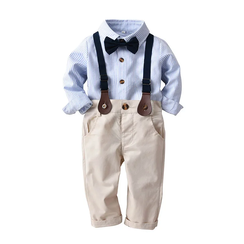 

Baby Boy Clothes Cuff Striped Shirt Tie Trousers Gentleman Newborn Set Outfit Fashion Infant Clothing Single Row Buckle Bebes