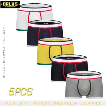 

ORLVS 5PC/LOT Men Underwear Men Boxer Gay Men Underwear Comfortable Boxer Cuecas Gay Cotton Panties Breathable Sexy Men Boxer