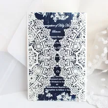 Цвета слоновой кости свадебные пригласительные карты синий Вставить карты с цветочным принтом Ретро лазерная обработка набор шт. 50 шт