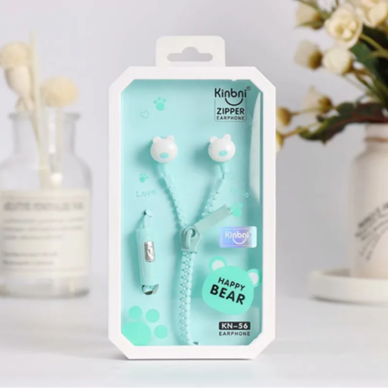 

Earphones Lovely Zipper Little Bear In-ear Earbuds Music Earplugs With Mic For MP3 MP4 Student Kids Gift