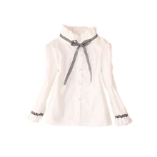 Рюмочкой галстук в стиле пэчворк для девочек-подростков белая блузка хлопок школьная блуза для девочек для рубашки для девочек детская одежда Школьная форма Рубашки для мальчиков