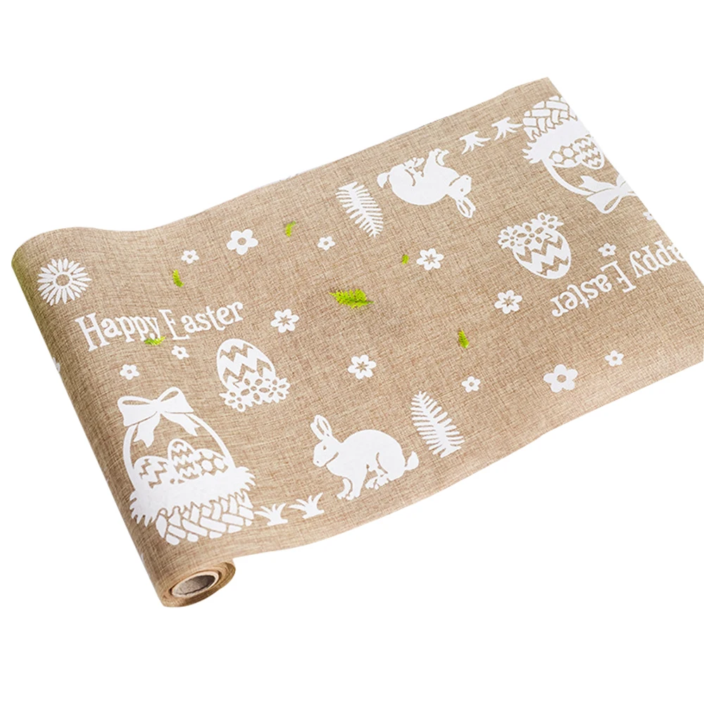 

Cute Rabbit Easter Egg Printted Jute Burlap Tablecloth Easter Party Table Runner Home Table Decoration