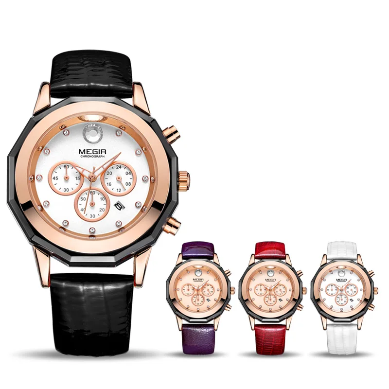 New MEGIR Women Watches Fashion Luminous Leather Quartz Ladies Wrist Watch Clock Montre Femme for Female Lovers Relogio Feminino