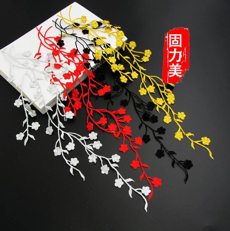 

1pc 47cm Big Plum Flowers Patches Embroidered Iron on Lace Sticker for clothes Dress garment applique embroidery Diy Suppliers