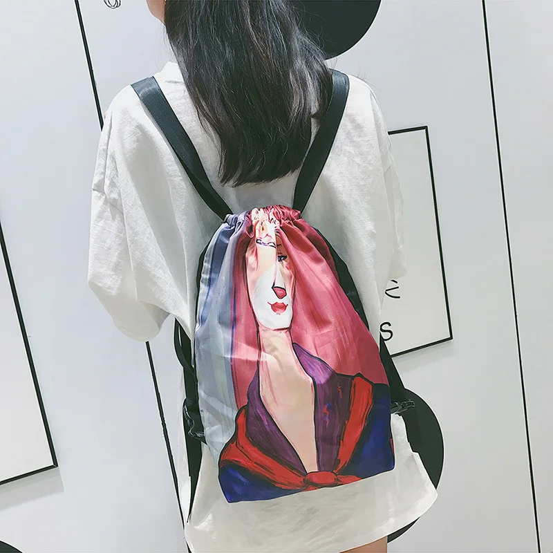 Menghuo Designer 6 Patterns Cat Printing Women Classic Mochila Drawstring Bags Travel backpack School Bag Leisure Bagpack Brand (66)