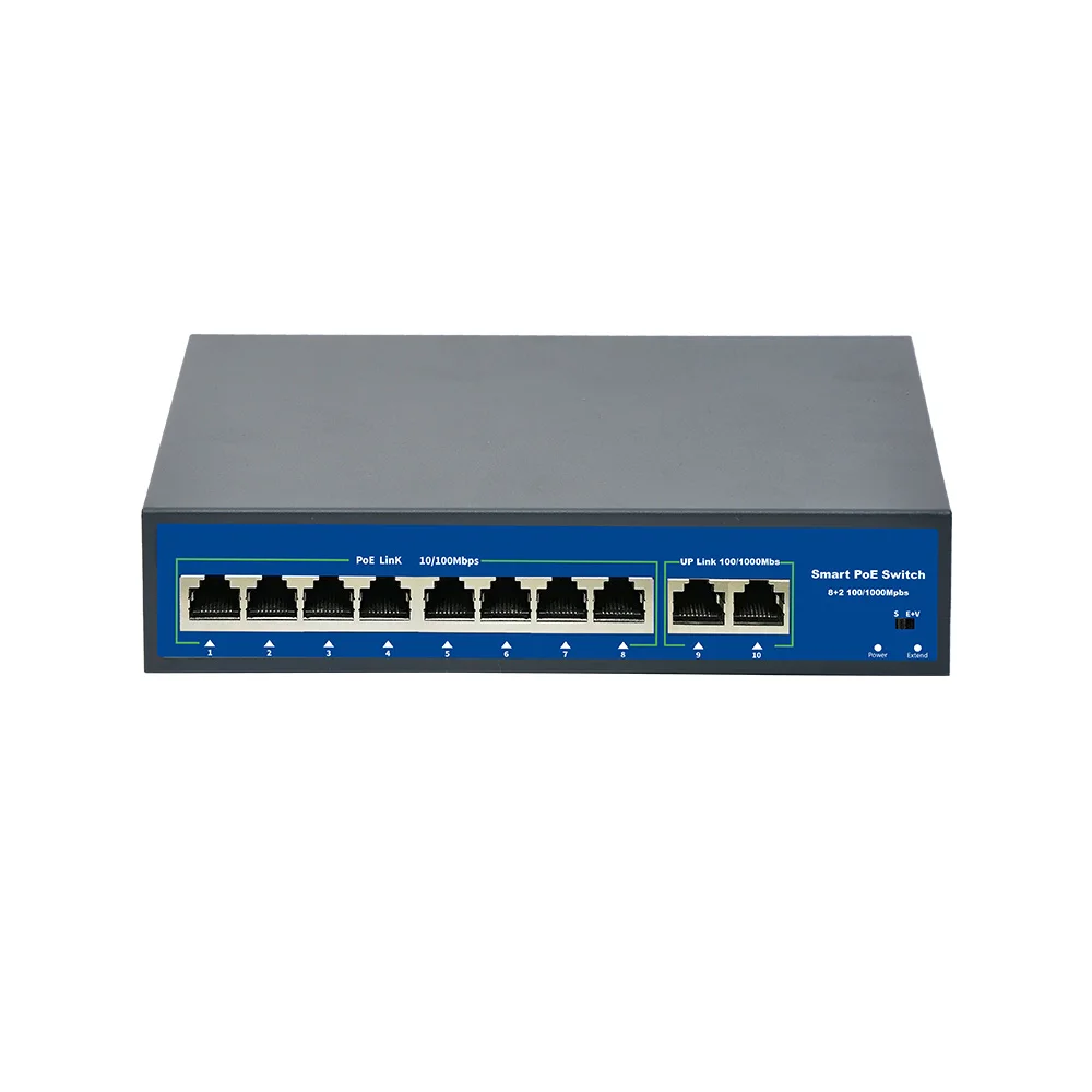 

8 Port PoE Switch, 2 UpLink Gigabit, PoE Plus 802.3af/at, 120W Built-in Power, Vlan Up to 250m, Metal Plug & Play Networ