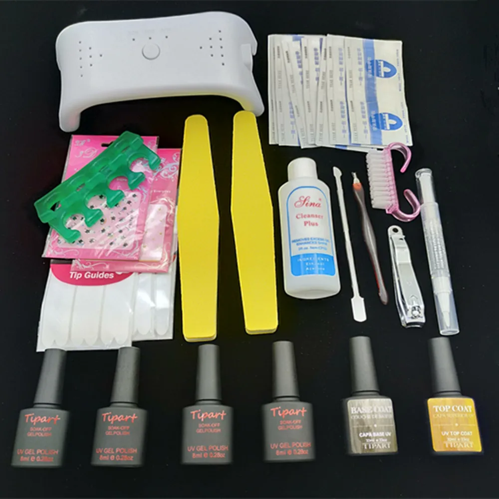 

Nail Art Manicure Tools 12W UV Lamp Set Choose 4 Color 8ml Base Top coat soak off Gel nail polish with Remover Practice kit NT03