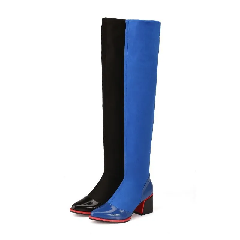 ASUMER/женские ботинки больших размеров 34-43 замшевые ботфорты на квадратном каблуке осенние ботинки из флока и натуральной кожи с острым носком