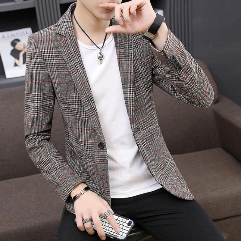 2018 New Plaid blazer men Spring autumn casual blazer masculino parka men suit jacket slim popular jackets men outerwear coats