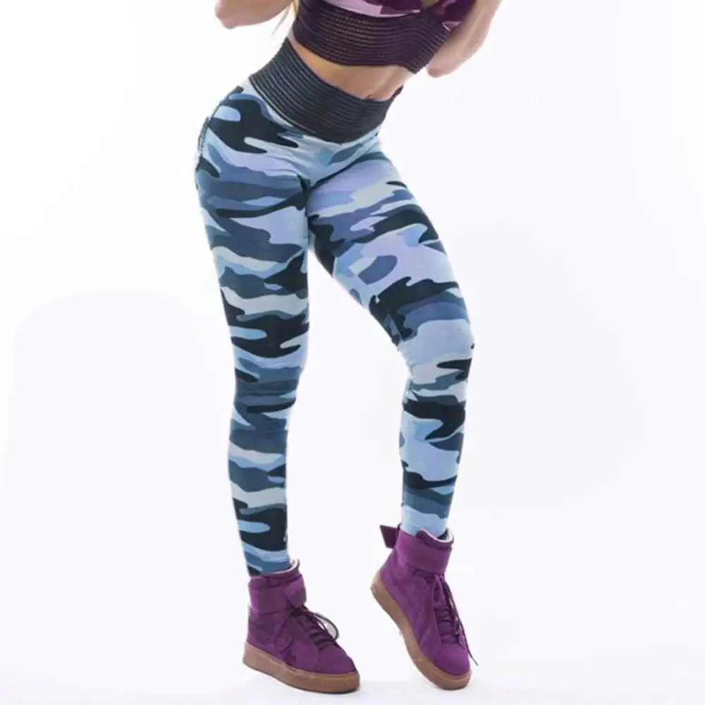 blue camo workout leggings