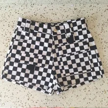 Black White Plaid High Waisted Cargo Shorts Women Metal Straight Shorts Femme Summer Casual Punk Streetwear Cortos Mujer S-2XL