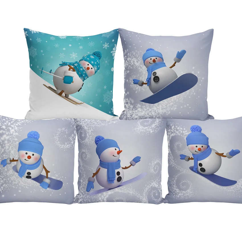 

Xmas Happy New Year 3D Snowman Christmas Pillow Cover 45x45cm Cushion Cover Polyester Car Pillow Case Decorative For Home