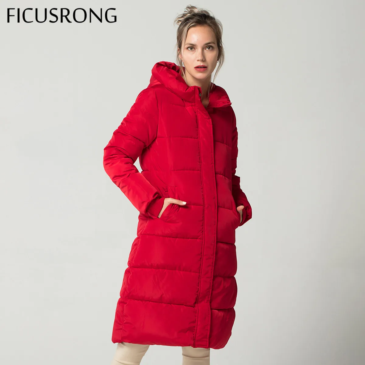 Fashion Winter Jacket Women Thick Warm Female Down Jacket Cotton Coat Down Parkas Long Women Hooded Coat 2018 New FICUSRONG