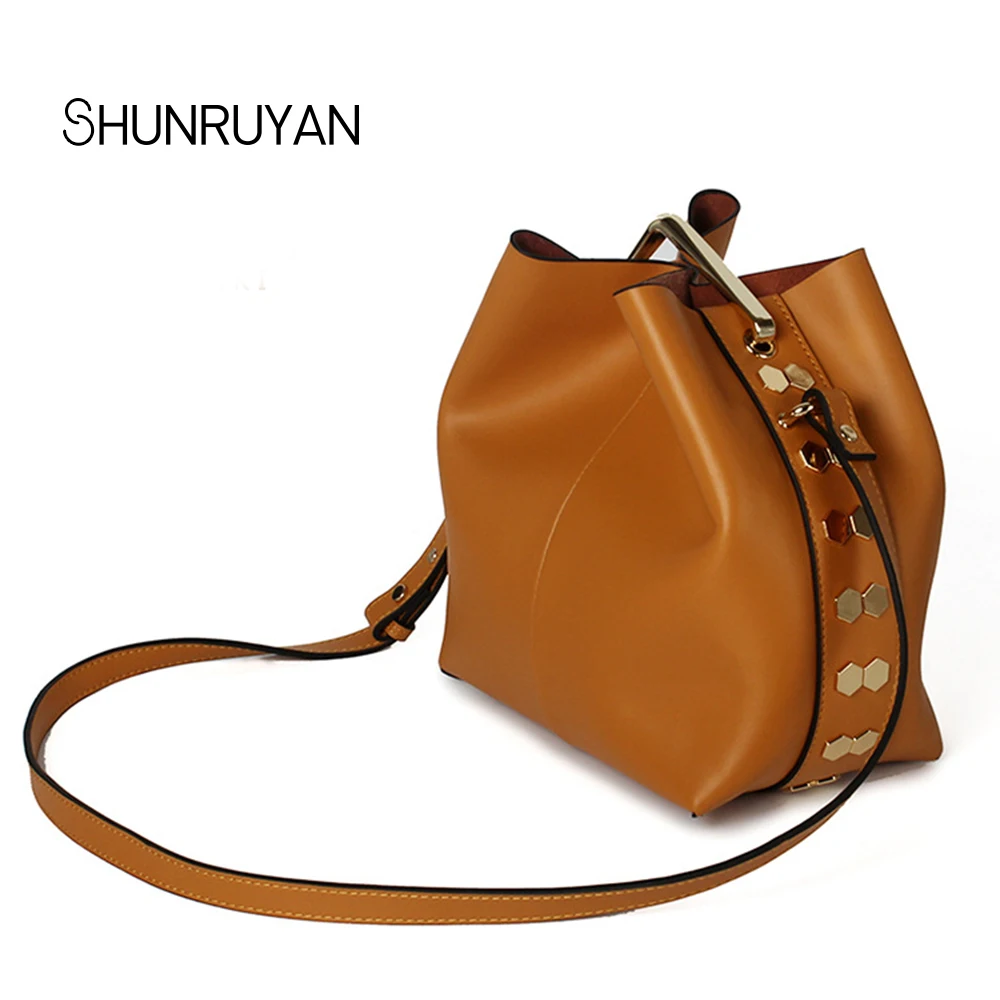 

SHUNRUYAN 2018 New vintage Fashion Women Genuine Leather Luxury Brand Design Shoulder Bag Party Bag Ladies Bag Cross body Bag