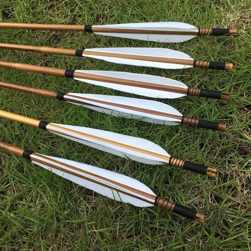 

6/12pk 32" High Quality Handmade Bamboo Arrows White Feathers For Bow Archery Hunting Outdoor Shooting