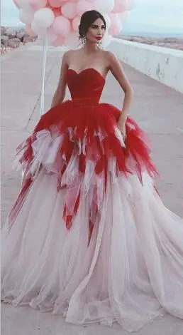 Шикарное милое платье для официального События платье для выпускного бала с рюшами смешанных цветов вечерняя одежда Многоуровневое Тюлевое платье для особых случаев - Цвет: Красный