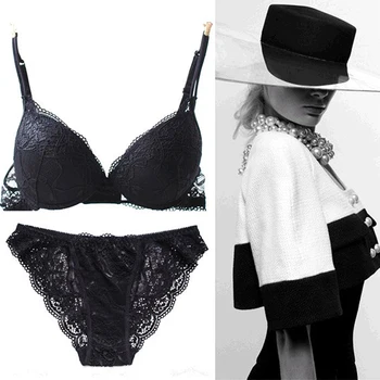 

Ladies Secret Sexy bra and brief sets fashion lace black push up plus size bra 3/4 cup noble temperament thin bra underwear sets