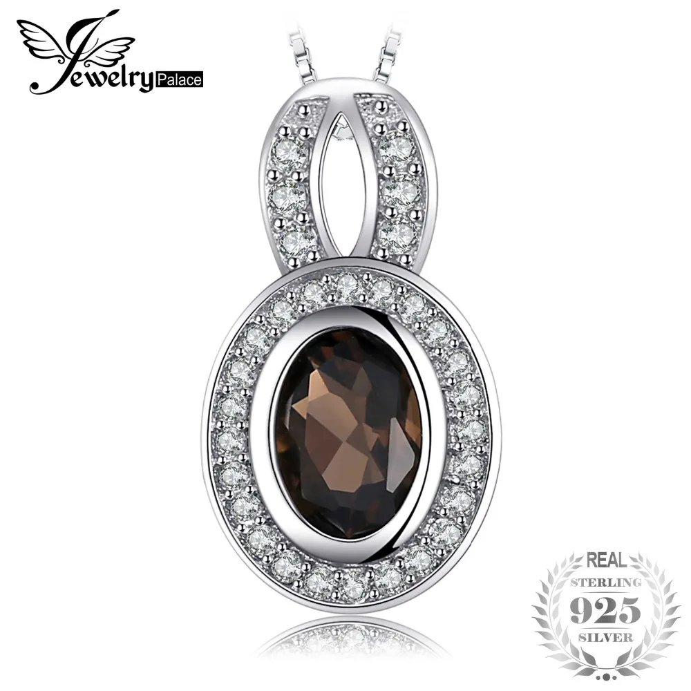 

JewelryPalace Luxry 0.97ct Natural Smoky Quartz Necklaces Pendant Solid 925 Sterling Silver Box Chain 45cm Gemstone Fine Jewelry