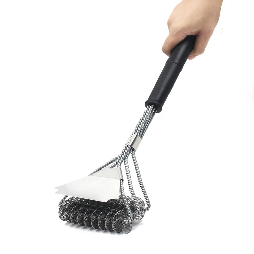 New Three-Headed Scraper Spring Barbecue Cleaning Brush Three-Head Oven Grill Cleaning Brush