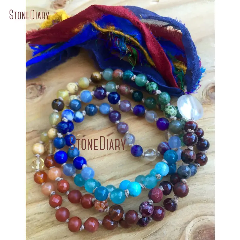 20180313-NM11109-6mm Petite Chakra Mala Beads Silk Sari Tassel, Crystal Guru Balance 7 Chakra 108 Beads Therapeutic Healing Mala Beads, Aura Cleanser_3
