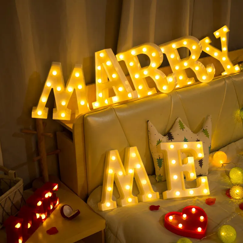 

Romantic 26 Lucky Letters LED Neon Light Christmas Lights Birthday Proposal Holiday Decorations for Home Party Fairy Lights