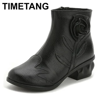 

TIMETANG Autumn Winter Shoe Mar Boots Genuine Leather Ankle Shoes Vintage Casual Shoes Retro Handmade Women Boots Lady