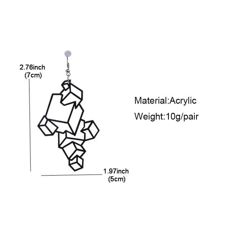 Новая мода, стереоскопические квадратные геометрические полые серьги для женщин, винтажные акриловые серьги с кубическим пространственным пересечением E19034