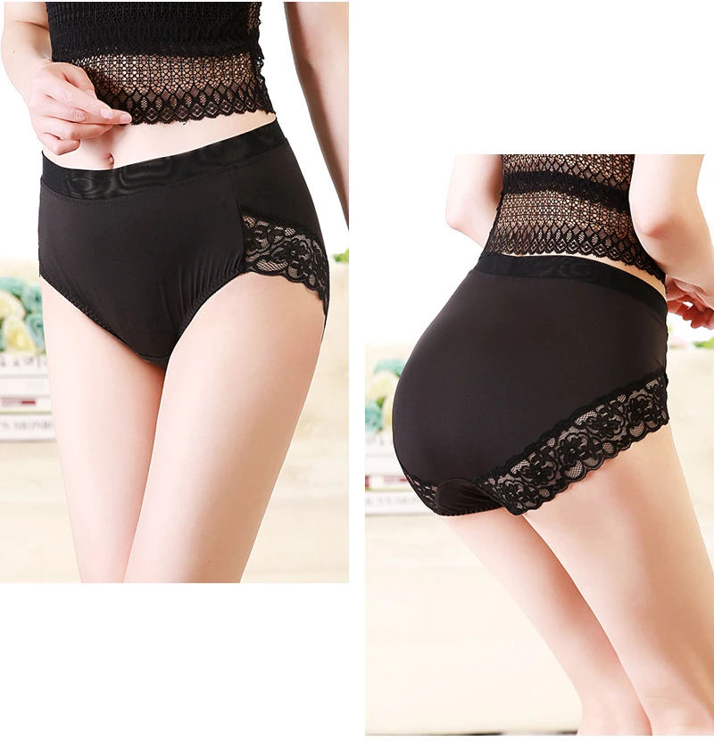 Sexy Lace Panties Women Plus Size Seamless Panties High Waist Underwear Women Cotton  Large Size Ice Silk Panties Brief  13